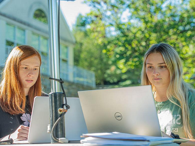 students at work with laptops